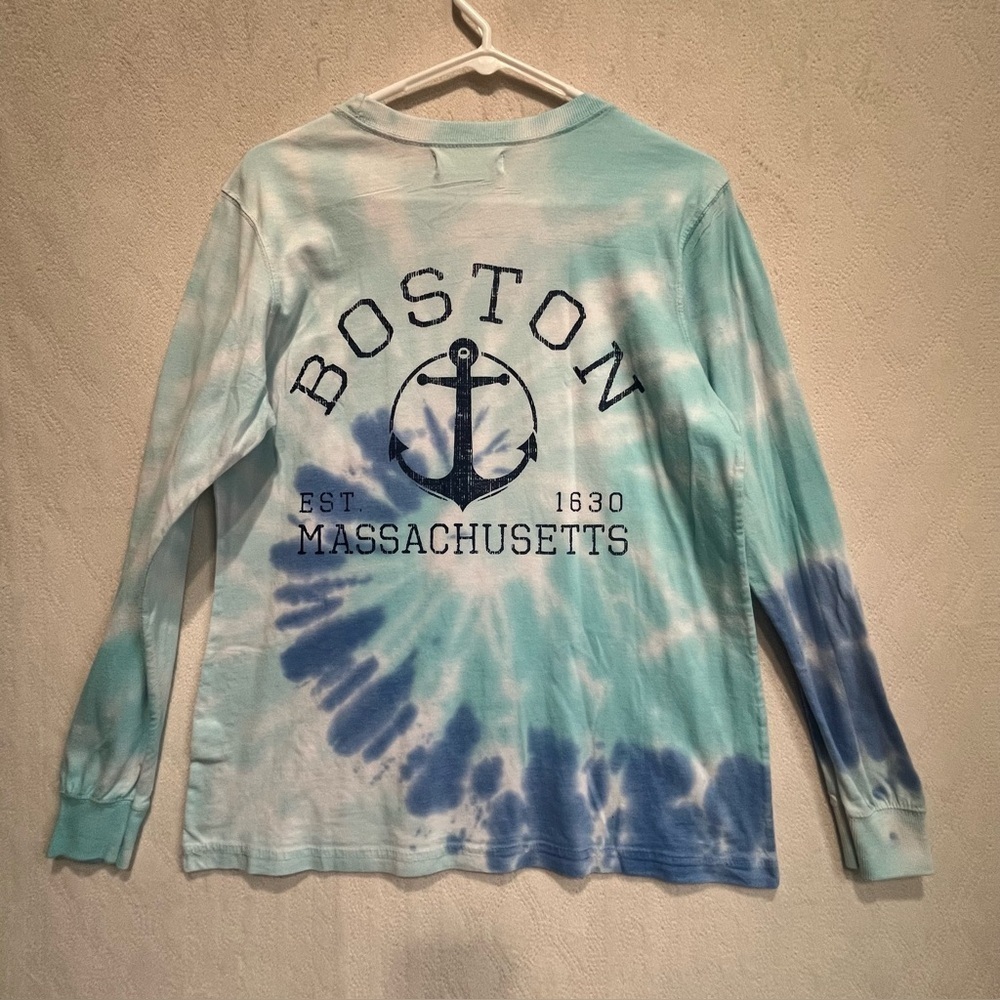 Boston Tie Dye Spirit Jersey Long Sleeve Shirt Top Sz S Ocean Drive Blue Prep